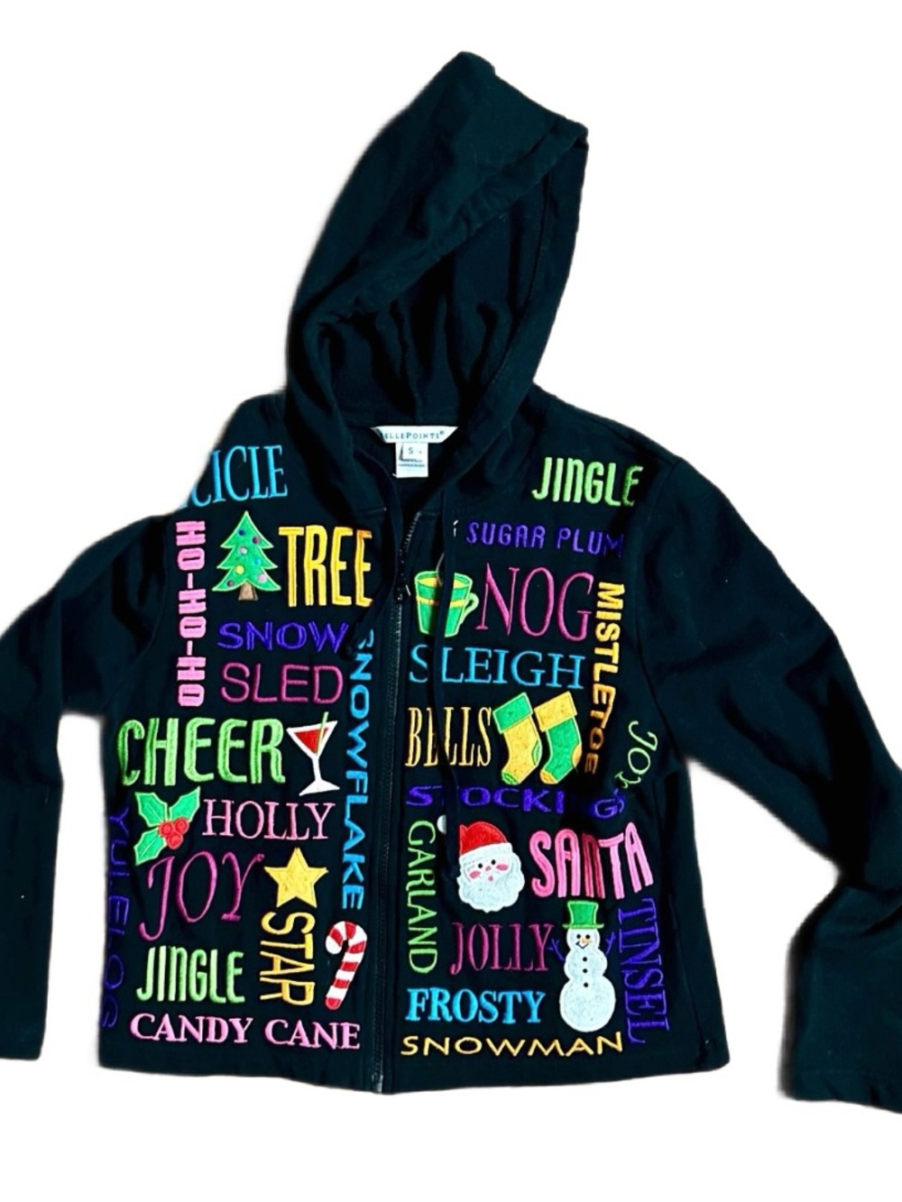 BellePointe ~ Small ~ Black W/ Multi-Colors Embroidery ~ Christmas Theme Jacket